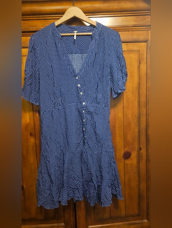 Free People Dresses & Skirts - Free People Pippa Short Sleeve Mini Dress Blue Gingham Romantic L Autumn